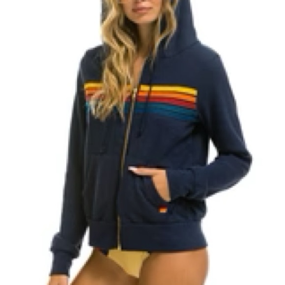 Aviator Nation Navy Hoodie with Colorful Stripes - Picture 1 of 3